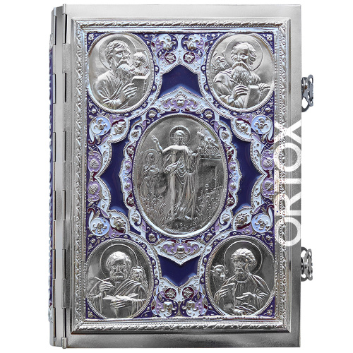 Евангелие напрестольное фиолетовое, полный оклад "под серебро", эмаль, 24х31 см