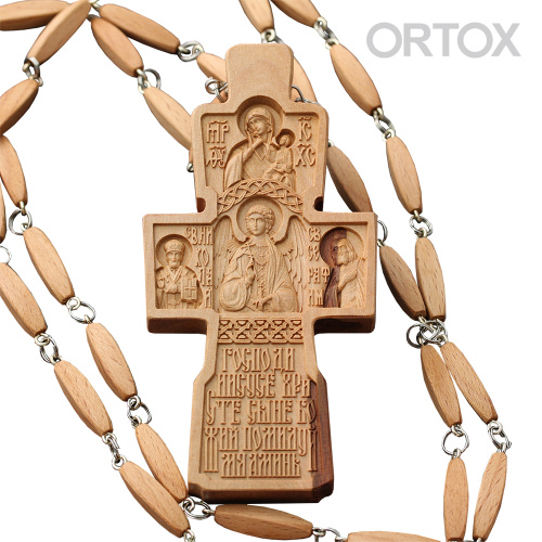 Крест наперсный "Наградной" деревянный резной, с цепью, 7х11 см фото 2