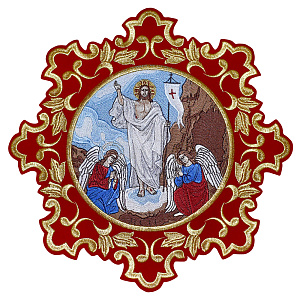 Икона вышитая Воскресения Христова на облачение, 38х38 см (красная замша с золотой вышивкой)