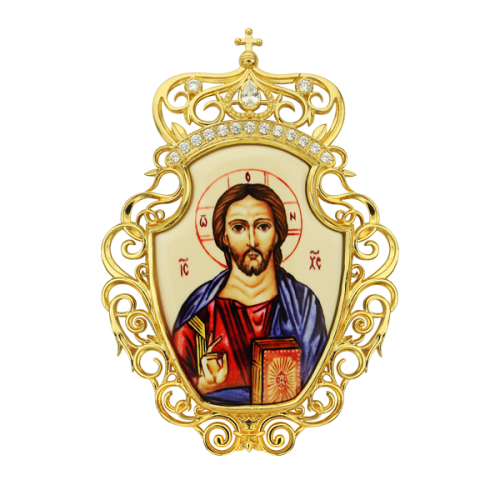 Накладки на митру (комплект из 4 штук) из ювелирного сплава в позолоте, с фианитами, №3 фото 2