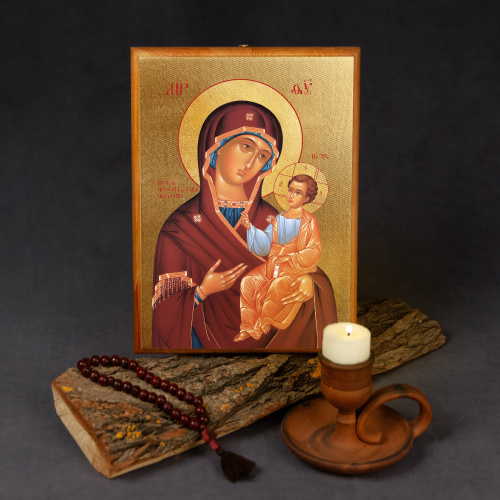 Икона Божией Матери "Иверская" на деревянной основе, холст с золочением фото 3