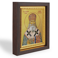 Икона святителя Серафима, архиепископа Богучарского, Софийского чудотворца, в узком багете, цвет "темный дуб", на холсте, с золочением