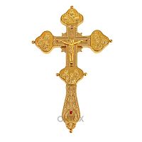 Крест напрестольный латунный, гравировка, камни, цвет "под золото", У-0034