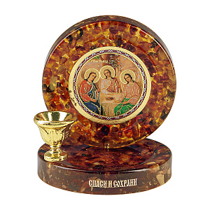 Подсвечник настольный складной на магните с иконой Пресвятой Троицы, 7х6 см (смола, металл)