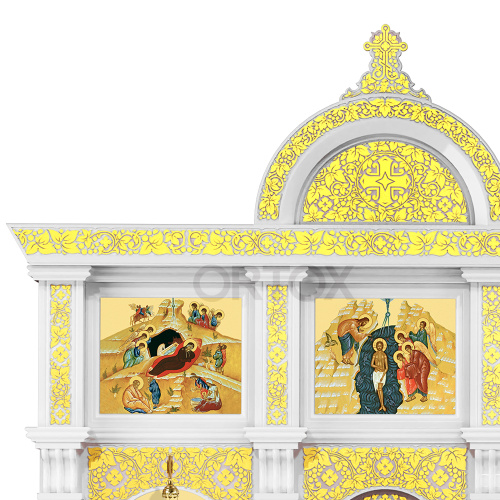 Иконостас "Владимирский" двухъярусный белый с золотом (поталь), 690х528х40 см фото 7