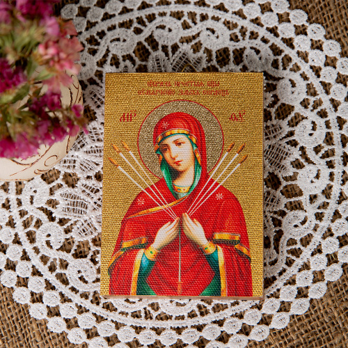 Икона Божией Матери "Умягчение злых сердец" на деревянной основе, на холсте с золочением фото 2