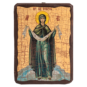 Икона "Покров Пресвятой Богородицы", под старину №2 (12х17 см)