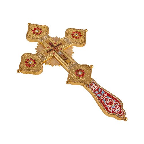 Крест требный / напрестольный латунный, камни, эмаль фото 3