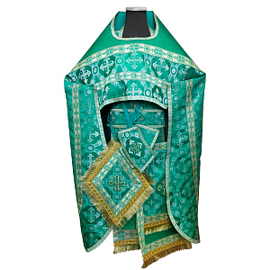 Иерейское облачение комбинированное зеленое, цветной галун, парча (машинная вышивка)