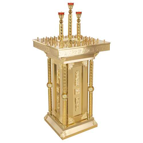 Подсвечник напольный на 100 свечей с тремя лампадами, чеканка, литье, высота 166 см