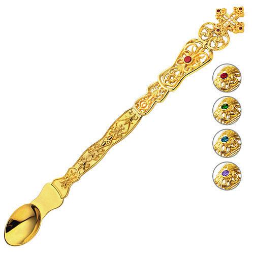 Лжица из ювелирного сплава в позолоте с фианитами, длина 24,5 см