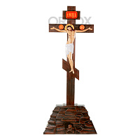 Крест-голгофа напольная, художественная роспись, резьба