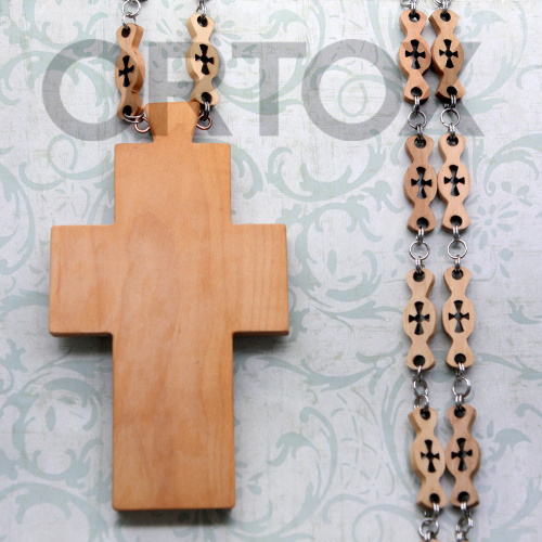 Крест наперсный деревянный резной, с цепью, 7х12 см фото 2