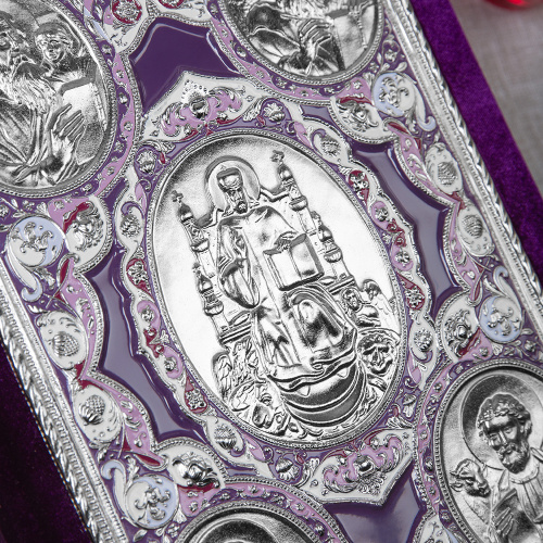 Апостол фиолетовый, оклад "под серебро", бархат, эмаль, 23х30 см фото 7