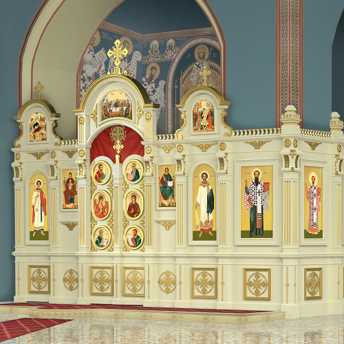 Иконостас двухъярусный (Московская обл.), оливковый с золотом (поталь), 520х430х540 см фото 2