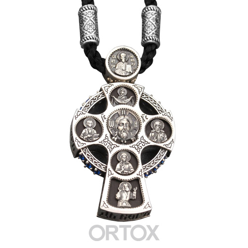 Нательный крест деревянный в серебряном окладе, 3,5х6,1 см, с ликами святых фото 2