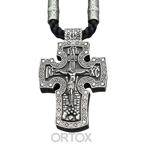 Нательный крест деревянный в серебряном окладе, 3,6х5,5 см фото 2