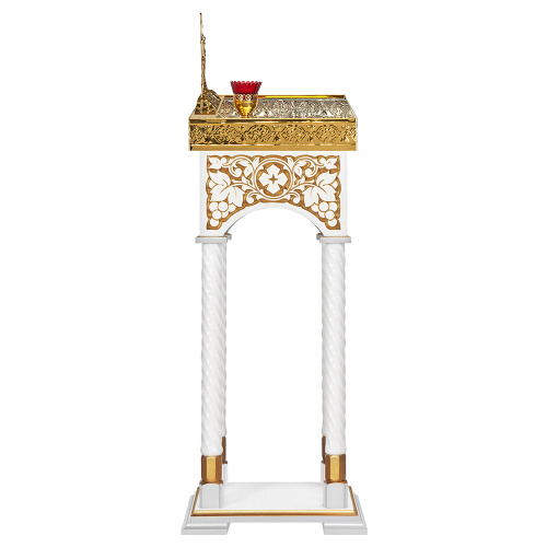 Панихидный стол песковой "Суздальский" белый с золотом (патина), колонны, резьба, 40х40х100 см фото 3