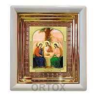 Икона Пресвятой Троицы, 18х20 см, белый деревянный киот