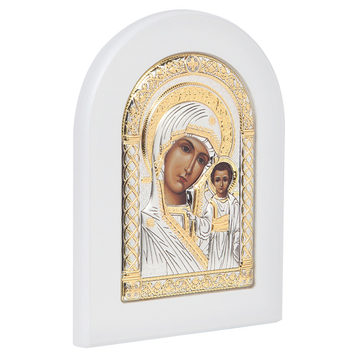Икона греческая Божией Матери "Казанская", арочной формы на белой деревянной основе, металлический оклад, 8,6х11,2 см фото 2 Икона греческая Божией Матери "Казанская", арочной формы на белой деревянной основе, металлический оклад, 8,6х11,2 см фото 2
