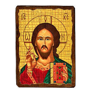 Икона Спасителя "Господь Вседержитель", под старину № 4 (12х17 см)