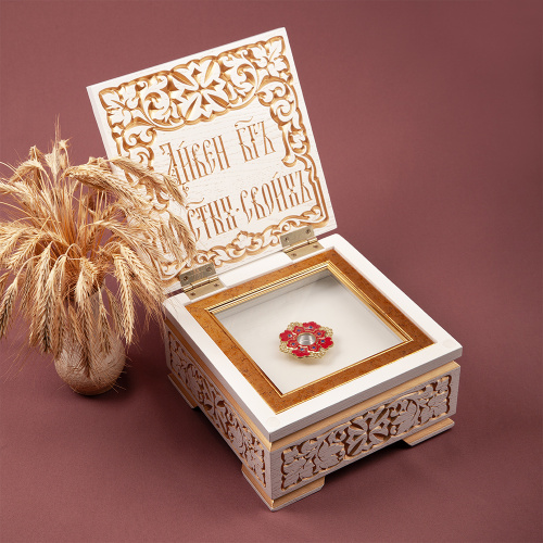 Ковчег для мощей "Суздальский" белый с золотом (патина), 20х20х13 см фото 6