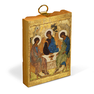 Икона Святой Троицы (прп. Андрея Рублева) на деревянной основе, на холсте с золочением (5,2х7,4 см (А8))