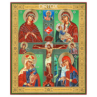 Икона Божией Матери "Четырехчастная", 17х21 см, бумага, УФ-лак