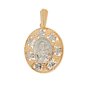 Образок серебряный с ликом Божией Матери "Смоленская", позолота, родирование (средний вес 2,5 г)
