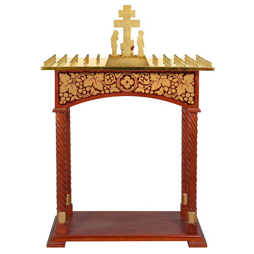 Панихидный стол на 70-100 свечей "Суздальский", цвет "кипарис" с золотом (поталь), колонны, резьба фото 5