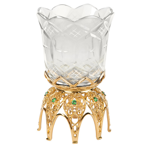 Лампада настольная из ювелирного сплава в позолоте с фианитами, 6х10 см фото 2