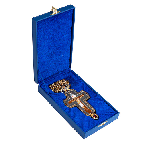Крест наперсный латунный в позолоте с цепью, фианиты, 8х15,5 см фото 7