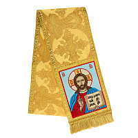 Закладка для Евангелия вышитая с иконой Спасителя, парча, 153х15,5 см