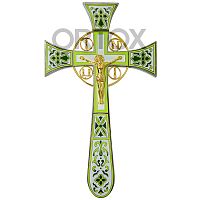 Крест напрестольный латунный "Новгородский", 14х26 см, зеленый, золотые буквы
