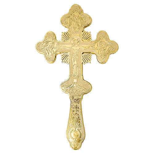 Крест напрестольный, цинковый сплав, цвет "под золото", 16,4х28 см, У-0927