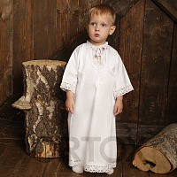 Рубашка для крещения "Традиция" белая из плотного сатина, размер в ассортименте