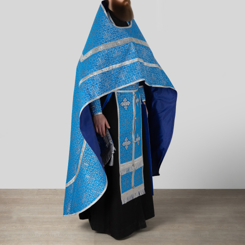 Иерейское облачение, парча "Афон", голубое с серебром фото 7