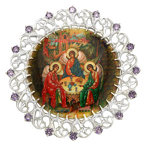 Накладка на митру "Троица" из ювелирного сплава в серебрении, с фианитами, №7 (серебрение)