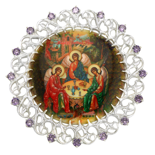 Накладка на митру "Троица" из ювелирного сплава в серебрении, с фианитами, №7