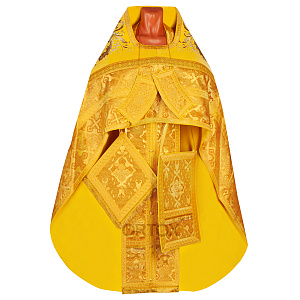 Иерейское облачение вышитое желтое с иконой "Спаситель Вседержитель", парча, бархат (размер 52)