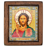 Икона Спасителя "Господь Вседержитель", 11х13 см, под старину, металлическая окантовка с украшениями