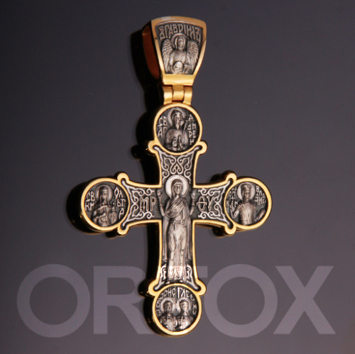 Большой серебряный крест "Православная Русь" со святыми, позолота и чернение фото 2