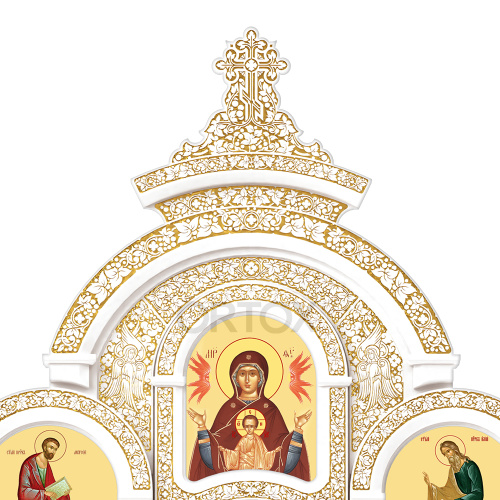 Иконостас "Владимирский" четырехъярусный, белый с золотом (патина), 690х730х45 см фото 9