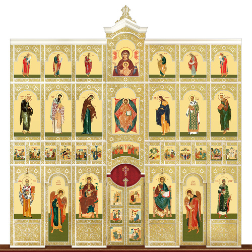 Иконостас деревянный "Суздальский" четырехъярусный белый с золотом (поталь), 608х637х25,4 см фото 2 Иконостас деревянный "Суздальский" четырехъярусный белый с золотом (поталь), 608х637х25,4 см фото 2