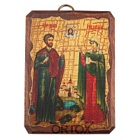 Икона Адриана и Наталии Никомидийских, мучеников, под старину, 6,5х9 см