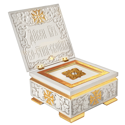 Ковчег для мощей "Суздальский" белый с золотом (поталь), 20х20х13 см фото 8