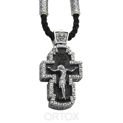 Нательный крест деревянный в серебряном окладе, 2х4,1 см фото 2