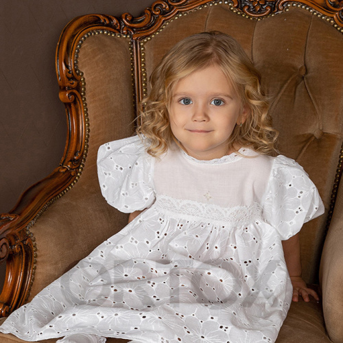Платье для крещения "Анютины глазки" для девочки белое из муслина, размер в ассортименте фото 4