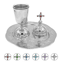 Елейница / чаша для елеопомазания из ювелирного сплава с тарелочкой, серебрение, фианиты