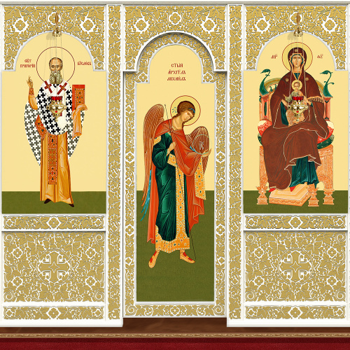 Иконостас деревянный "Суздальский" трехъярусный белый с золотом (поталь), 608х483х25,4 см фото 6